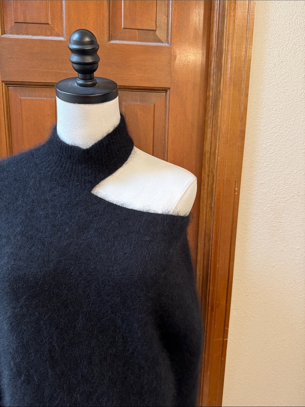 RtA Black Asymmetric One-Shoulder Fuzzy Sweater Size M
